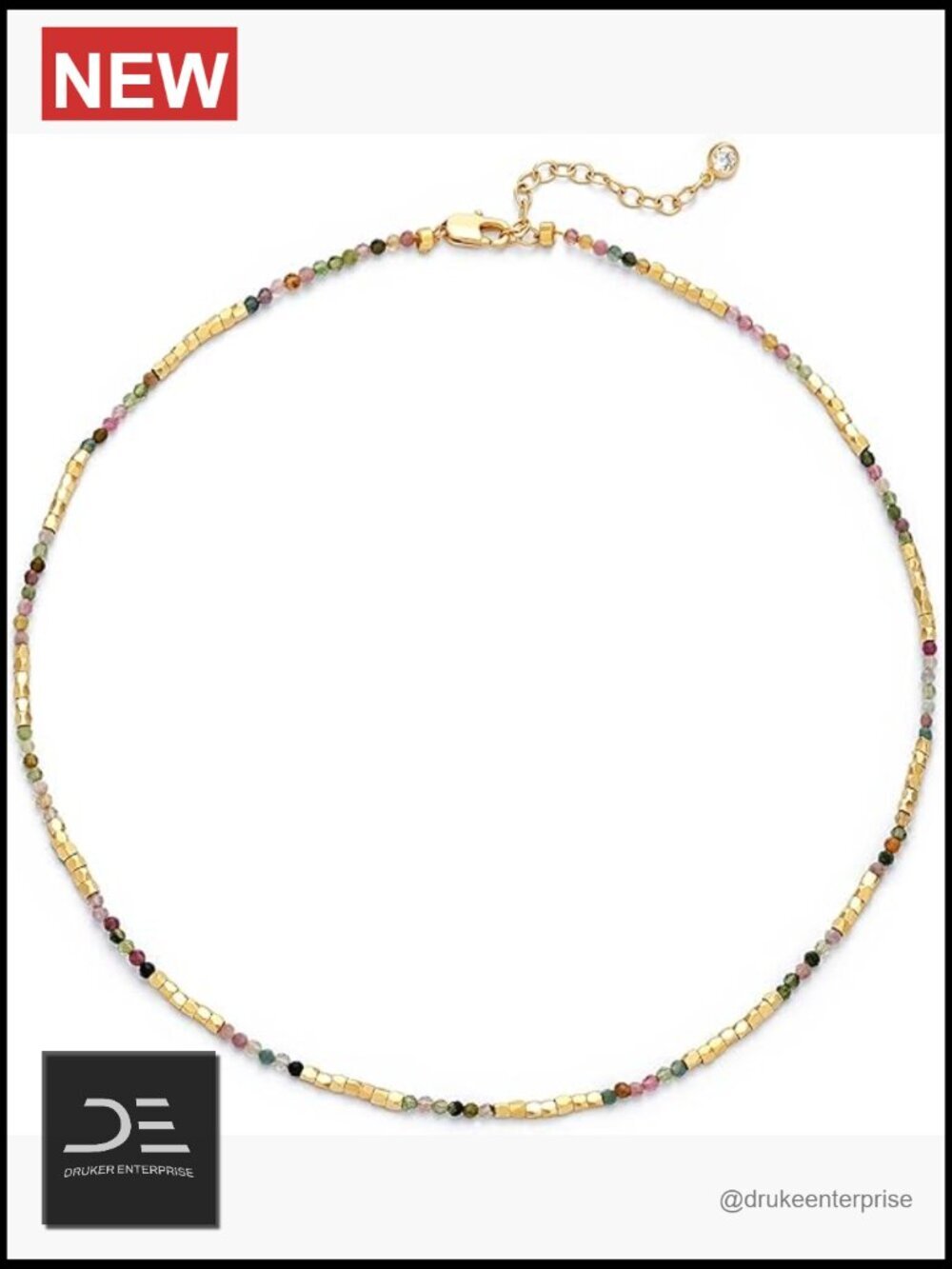 14K Gold Plated Gemstone Choker Necklace, Natural Stone Bead Boho Beach Jewelry